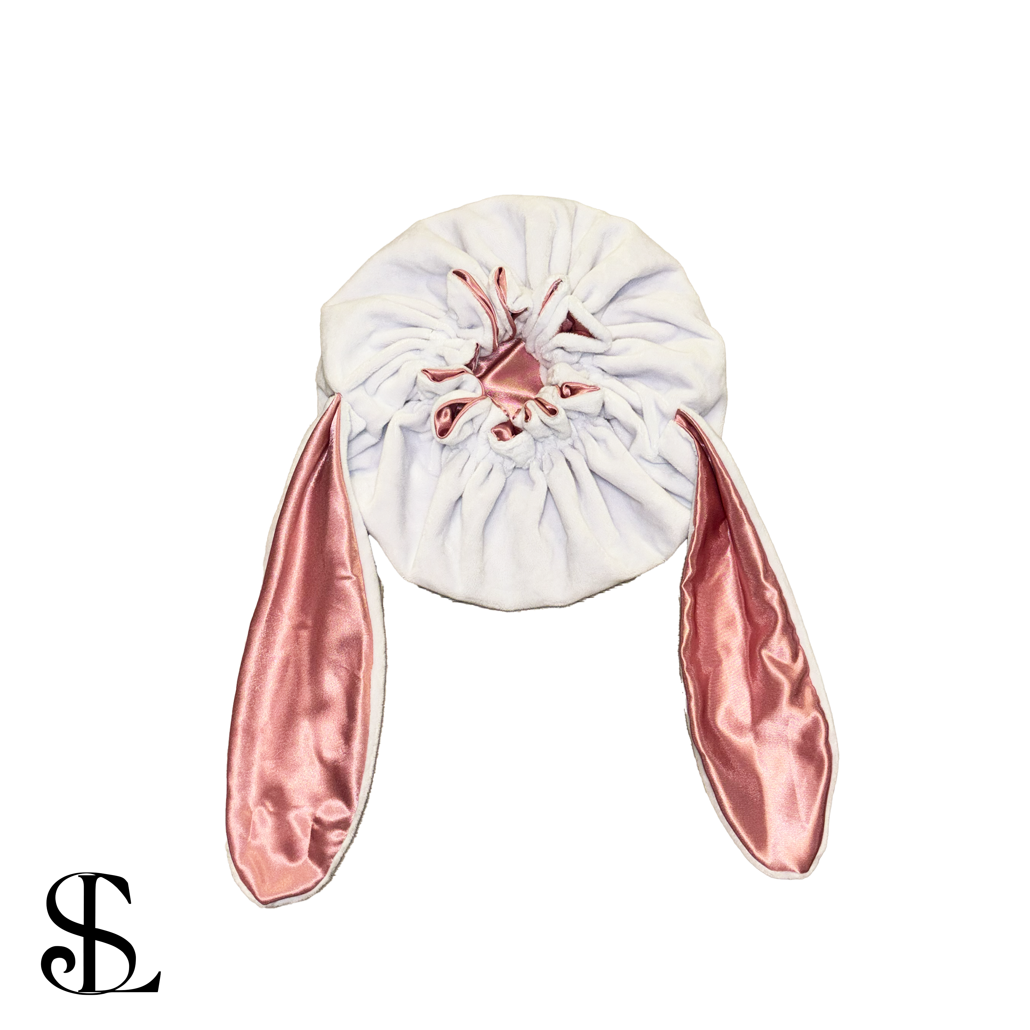 white and pink  , bunny bonnet