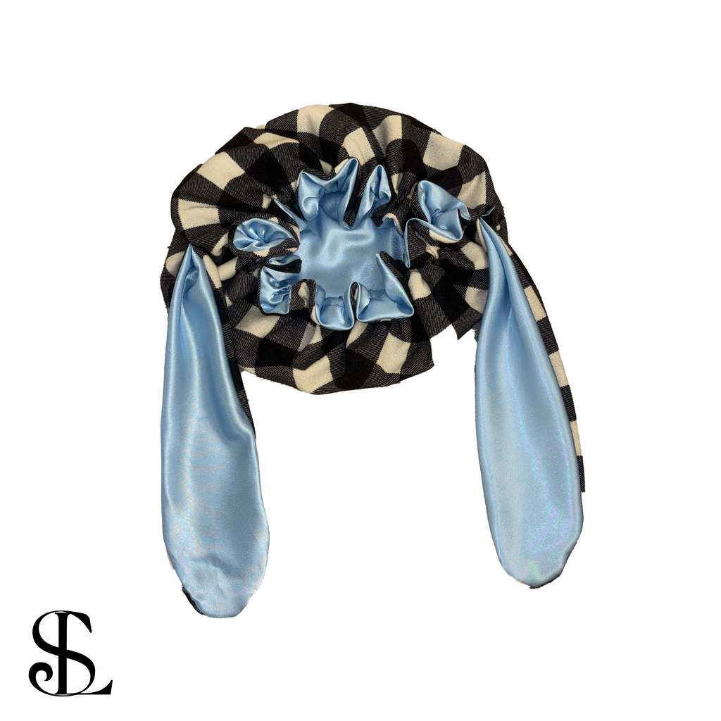Plaid and blue bunny bonnet